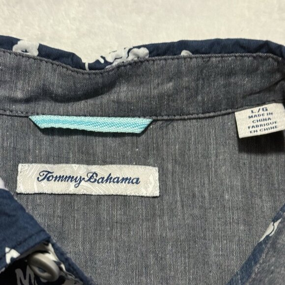 Tommy Bahama Hawaiian Shirt Mens Large Blue Christmas Mele Kalikimaka Hula Girl - Picture 2 of 4